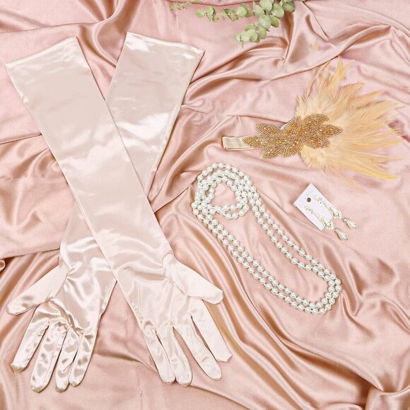 Flapper Accessories 1920s Gatsby Headband Necklace Gloves for Women main image 4